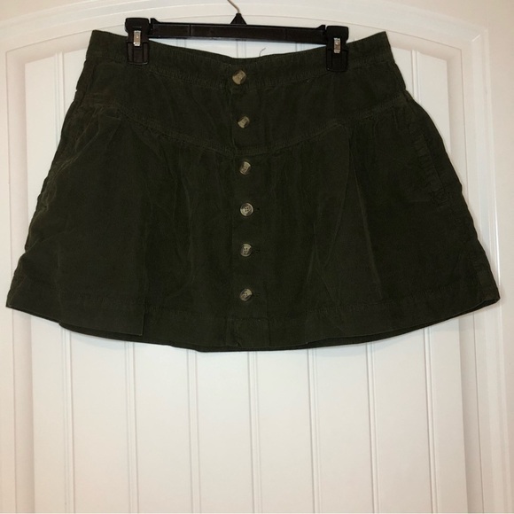 American Eagle Dark Green Button Up Denim Mini Skirt Size 12 - Picture 1 of 7